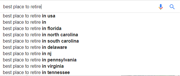 Google Best Places to Retire